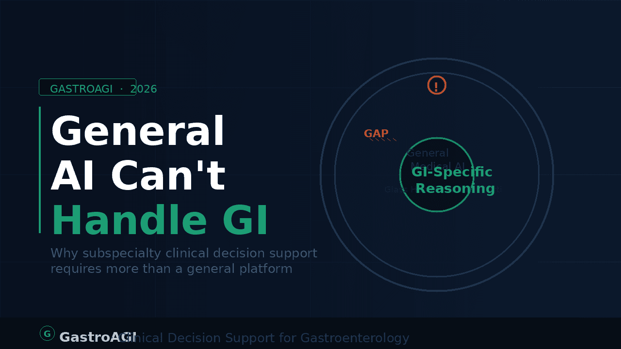 Clinical Decision Support in Gastroenterology: Why General Medical AI Keeps Falling Short